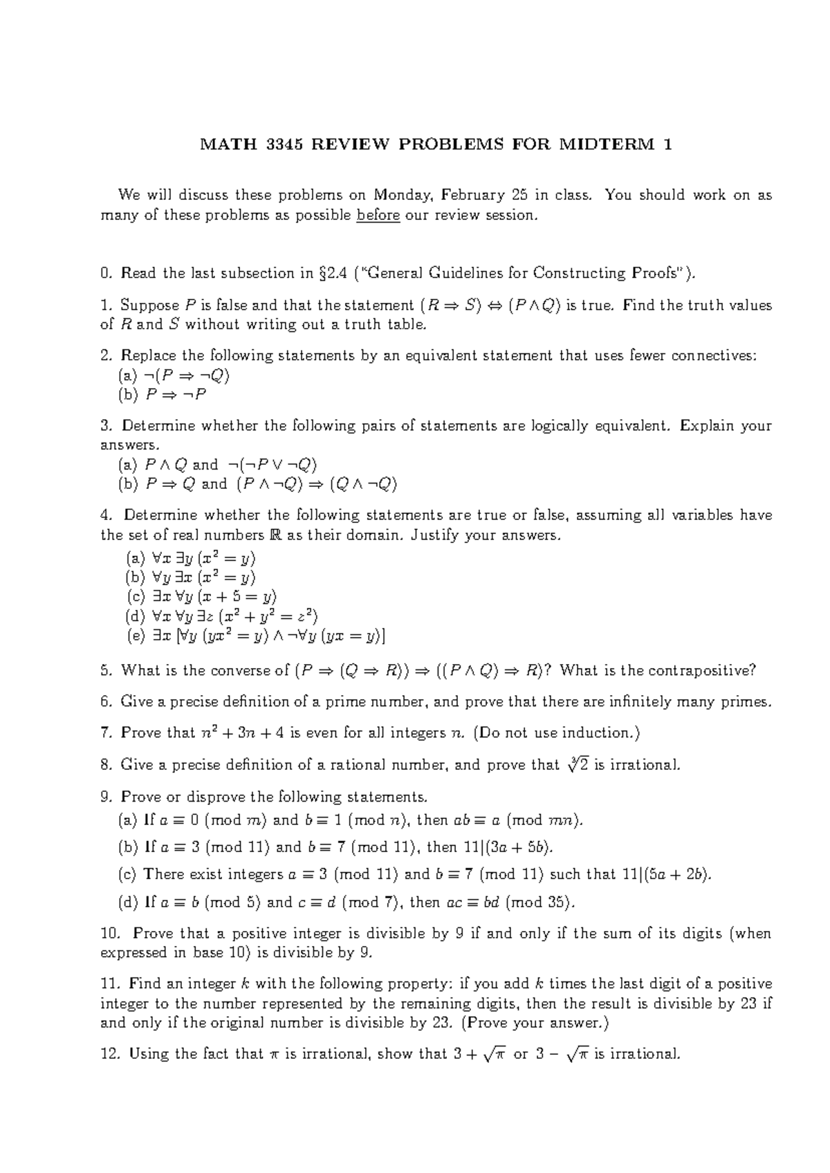 MATH 3345 Midterm 1 Review Problems and Solutions - Studocu