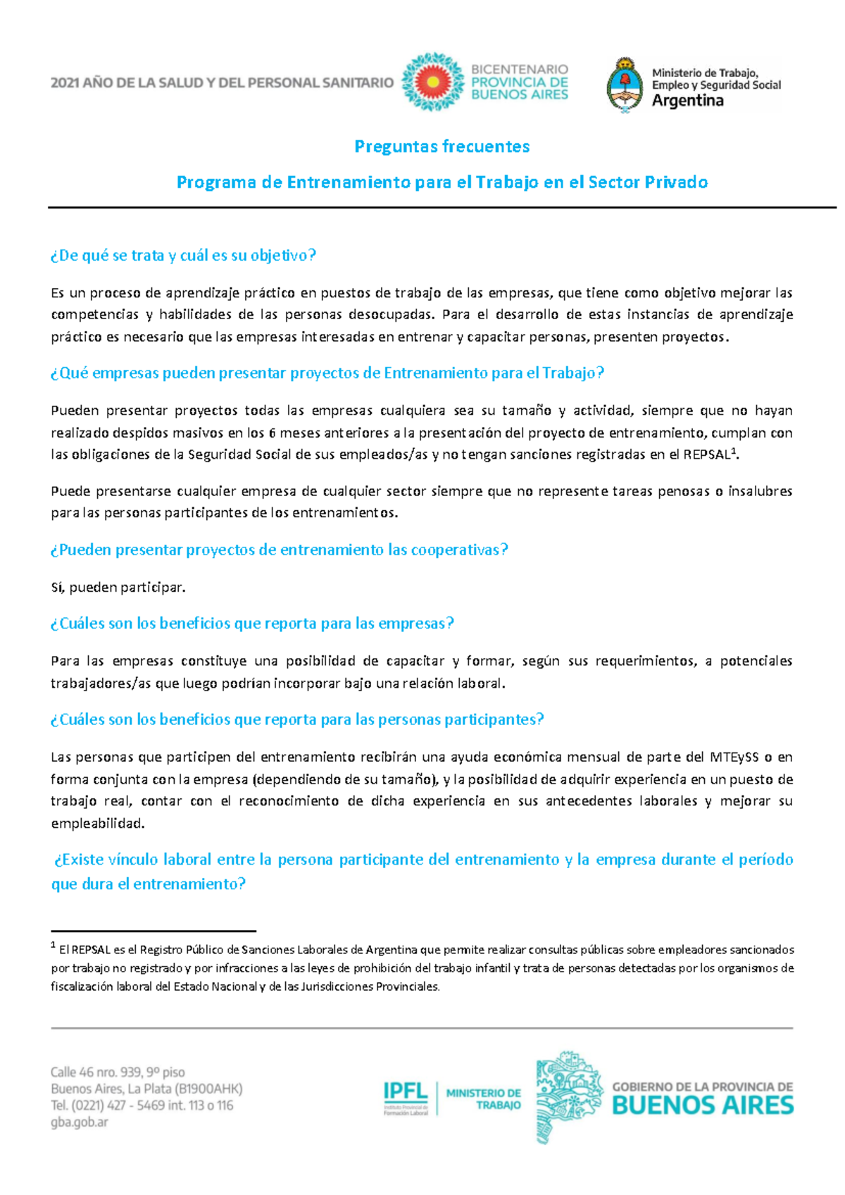 Preguntas Frecuentes sobre el Programa de Entrenamiento para el Trabajo ...