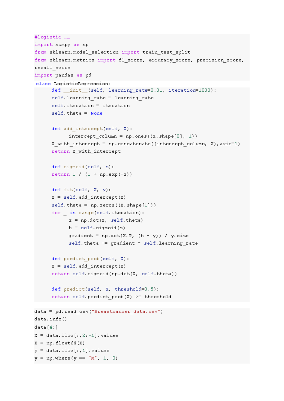 AIML Lab - Logistic Regression Implementation and Evaluation - Studocu