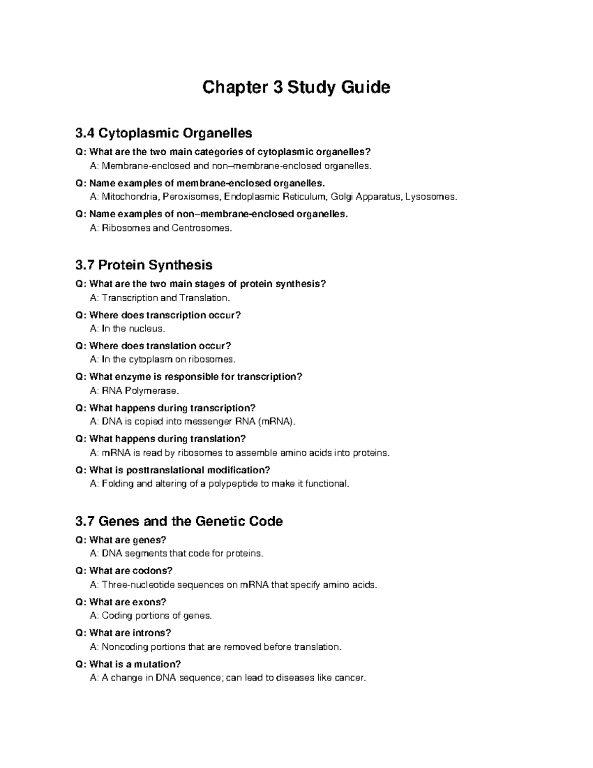 Chapter 3 Study Guide: Cytoplasmic Organelles & Protein Synthesis - Studocu
