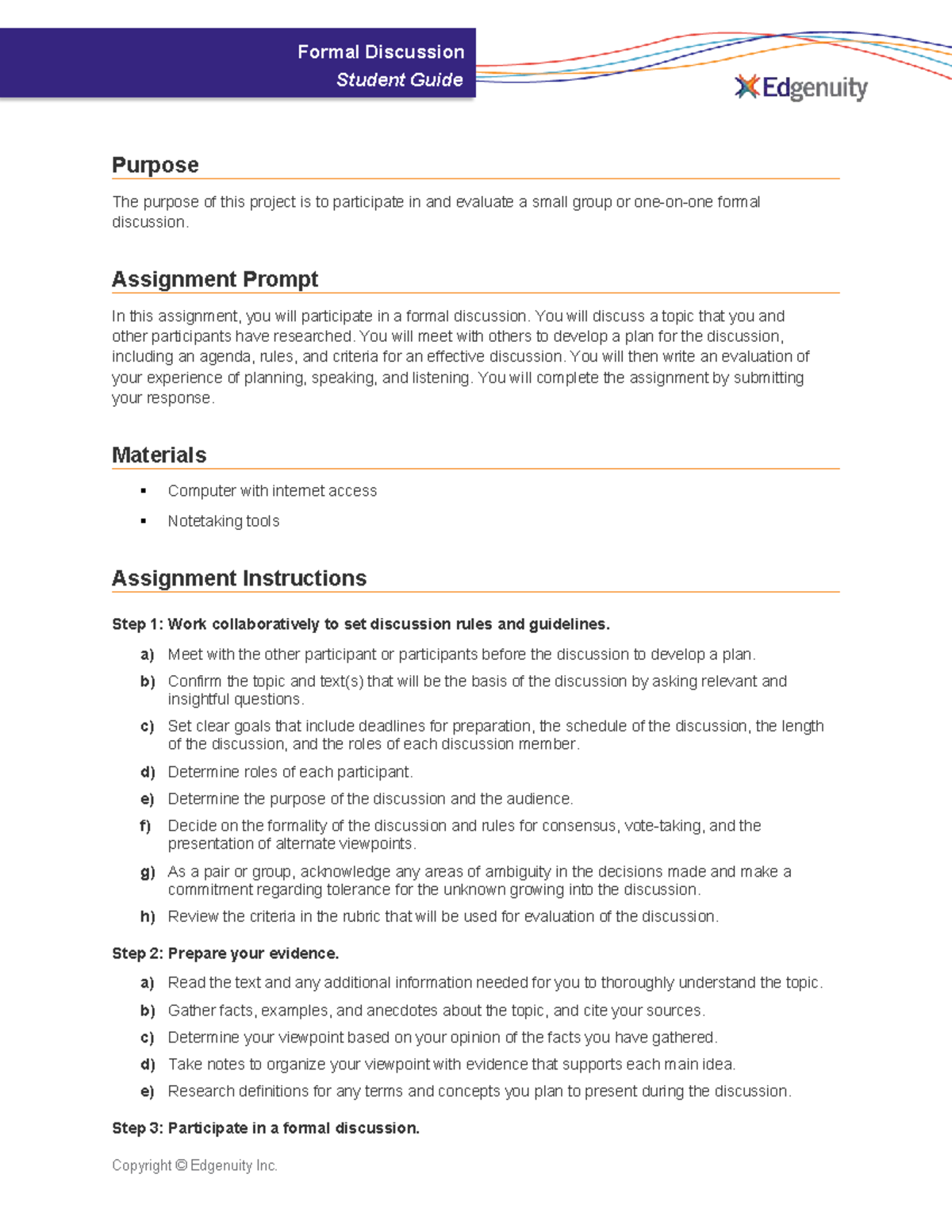 Project Guide: Formal Discussion Participation & Evaluation - Studocu