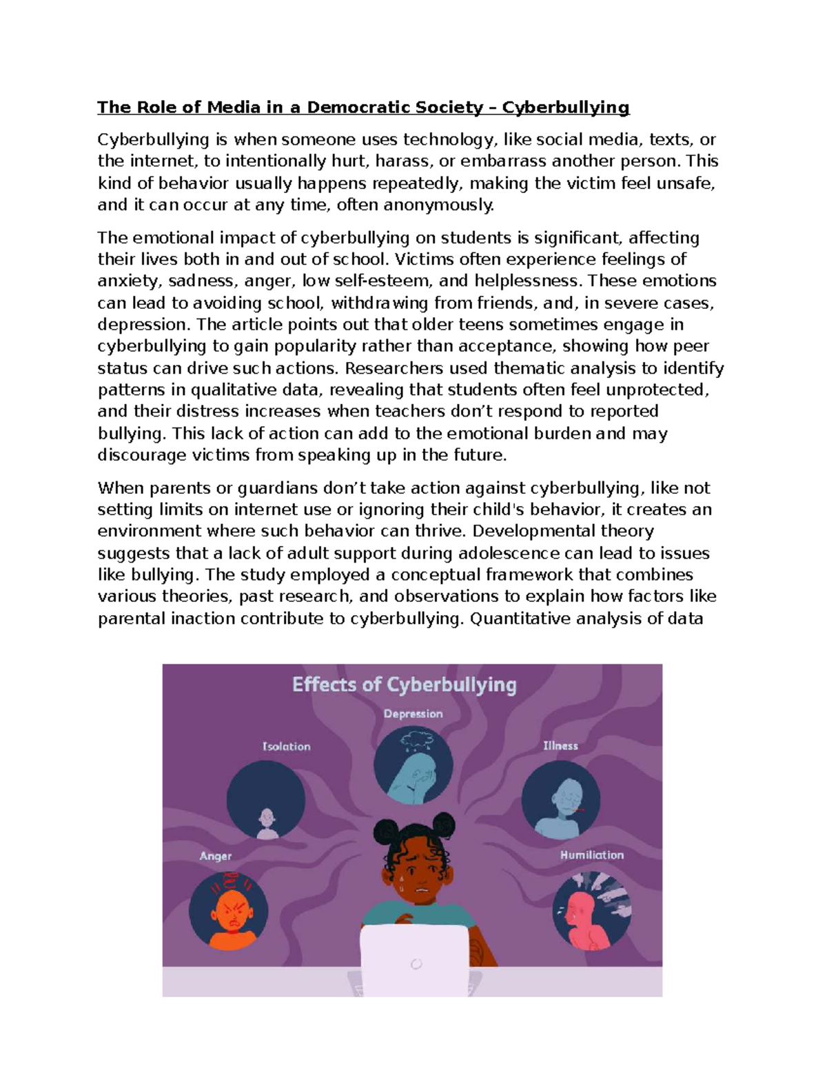 The Impact of Cyberbullying on Students' Well-Being - Studocu