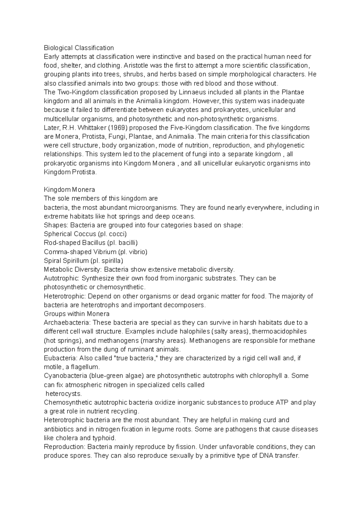 Biological Classification: An Overview of Kingdoms and Organisms - Studocu