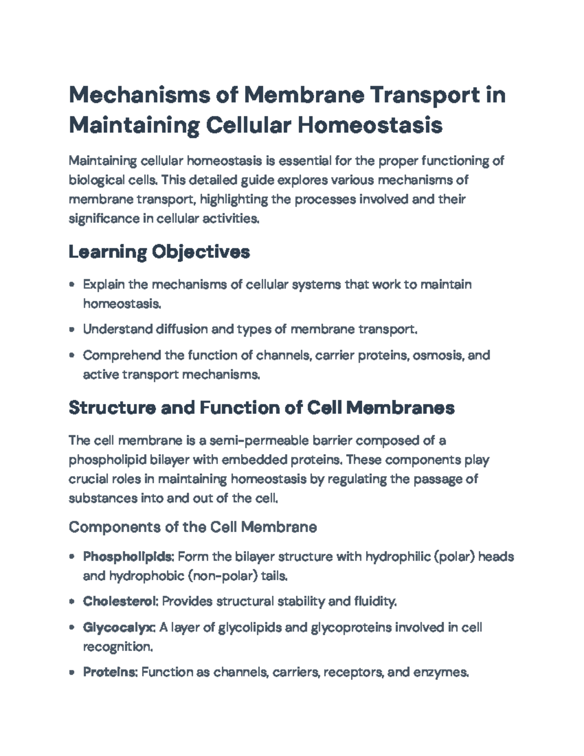 Mechanisms of Membrane Transport for Cellular Homeostasis: A Guide ...