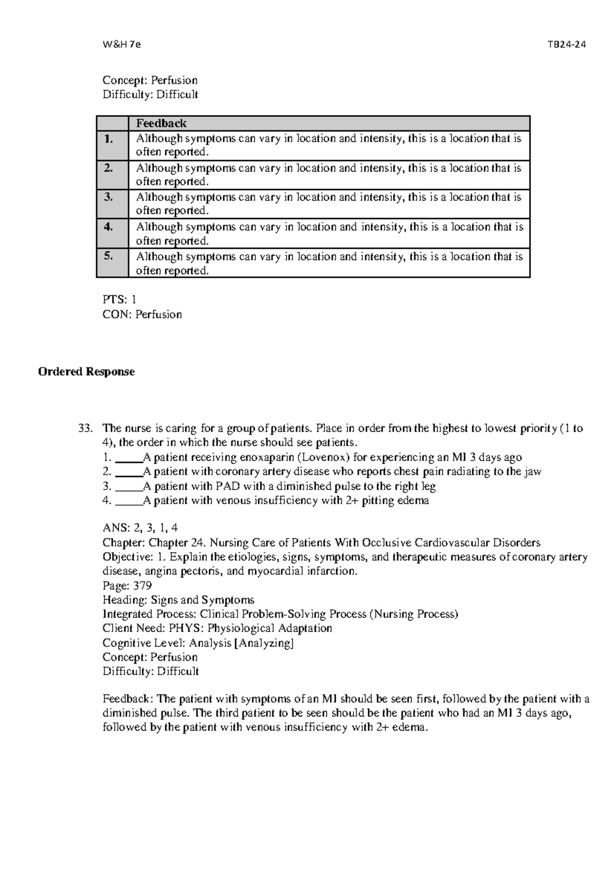 Nursing Care: Perfusion Concepts & Prioritization (Difficult) - Studocu