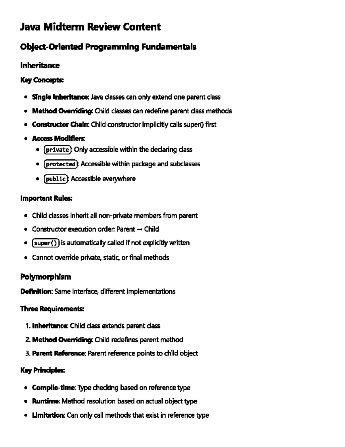 JAVA Midterm Review: Key Concepts in Programming Fundamentals - Studocu
