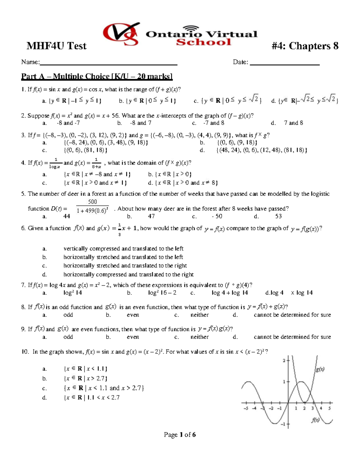 MHF4U Test #4: Coverage of Chapters 8 with Detailed Solutions - Studocu