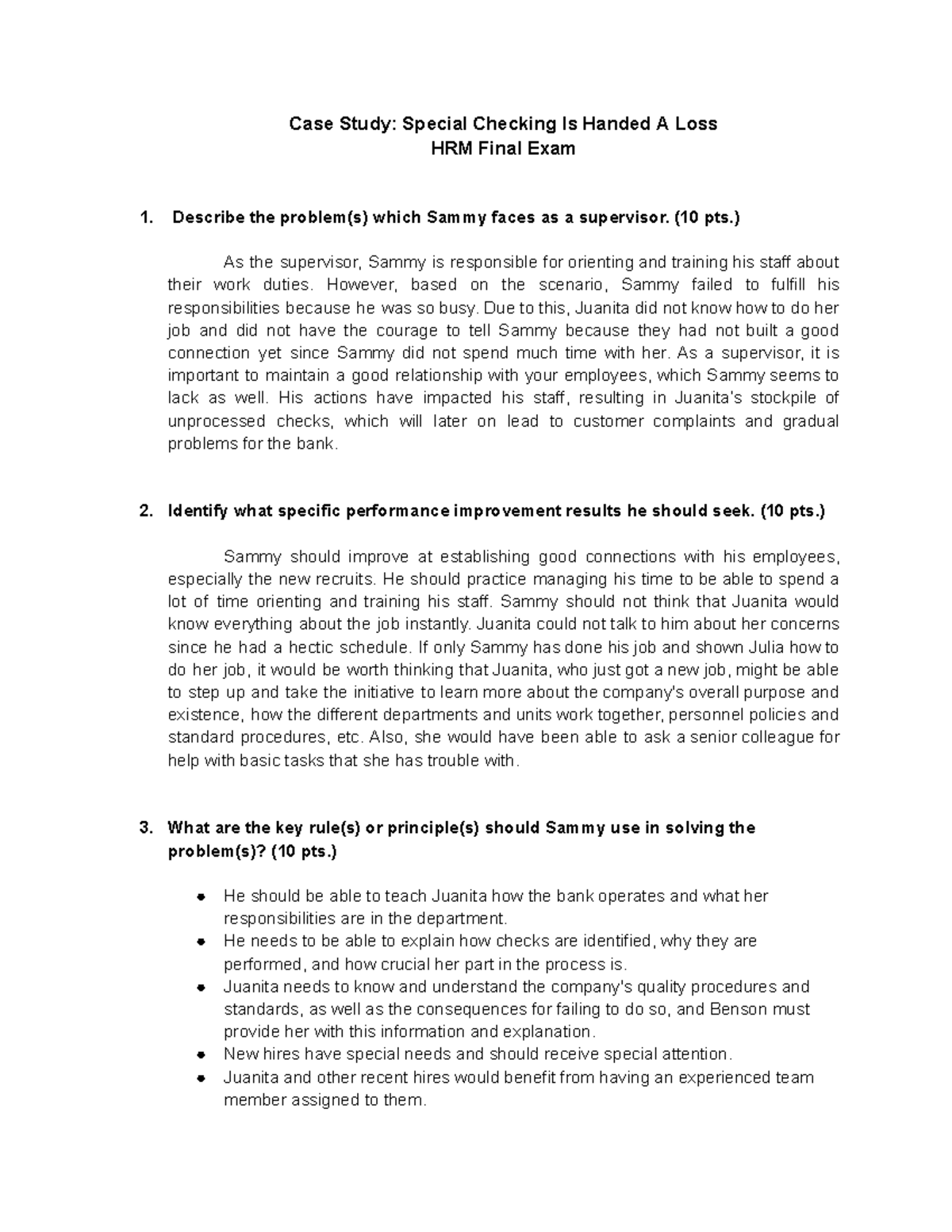 HRM 101 Final Exam Case Study: Addressing Supervisor Issues - Studocu