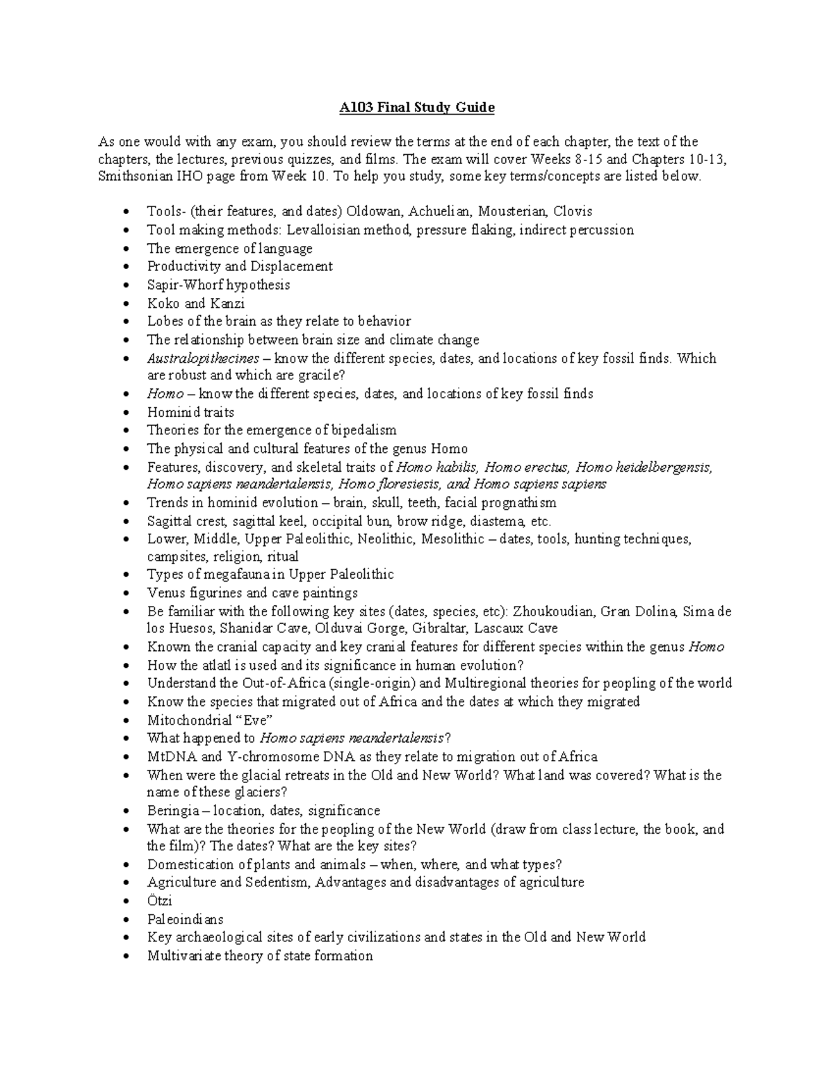 A103 Final Exam Study Guide: Key Concepts for Weeks 8-15 Overview - Studocu