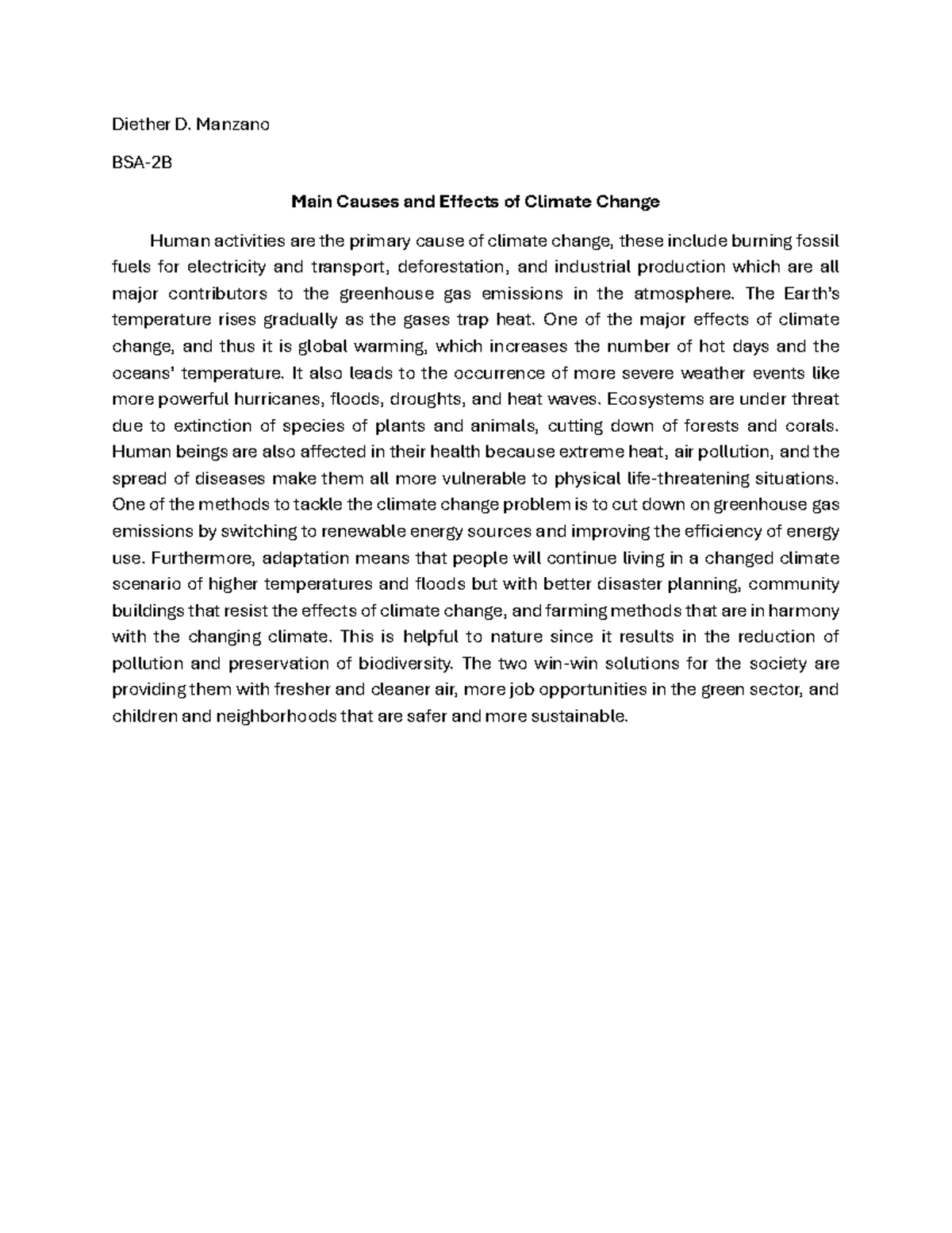 Main Causes and Effects of Climate Change - STS Practice Notes - Studocu