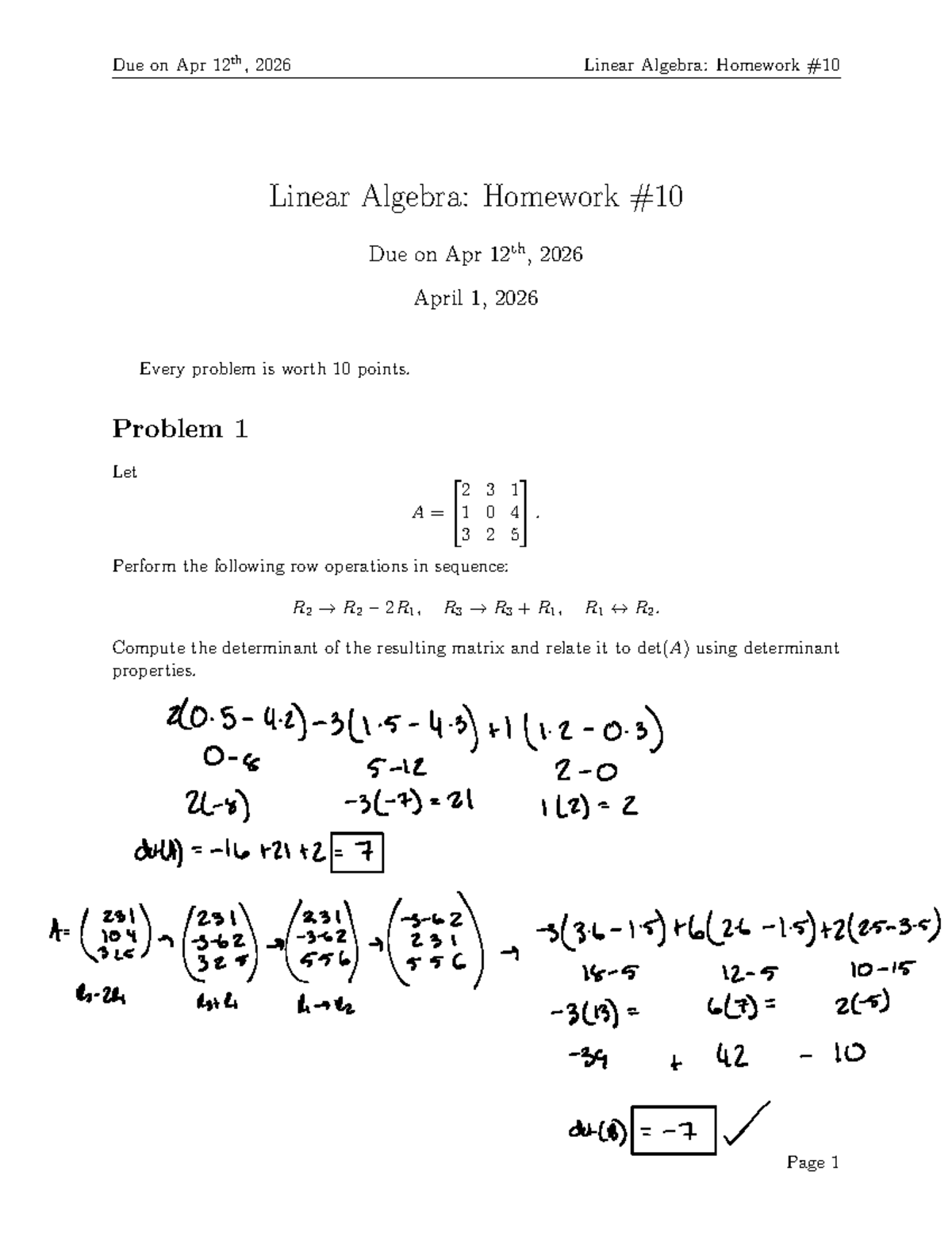 HW10 - Linear Algebra Homework Due Apr 12, 2026 - Studocu