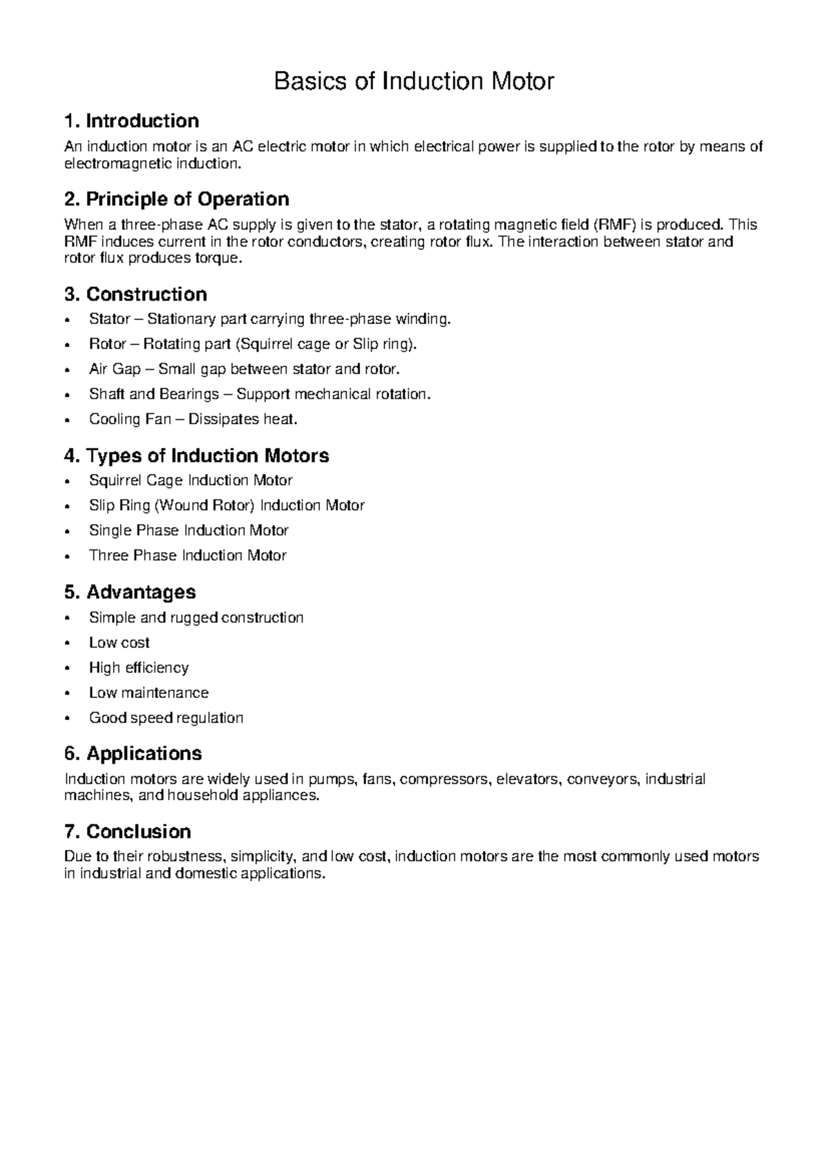 Induction Motor Basics: Key Concepts and Applications Notes - Studocu