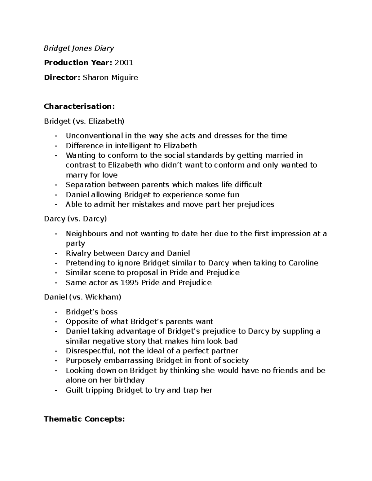 Bridget Jones Diary Analysis: Themes & Characterization Notes - Studocu