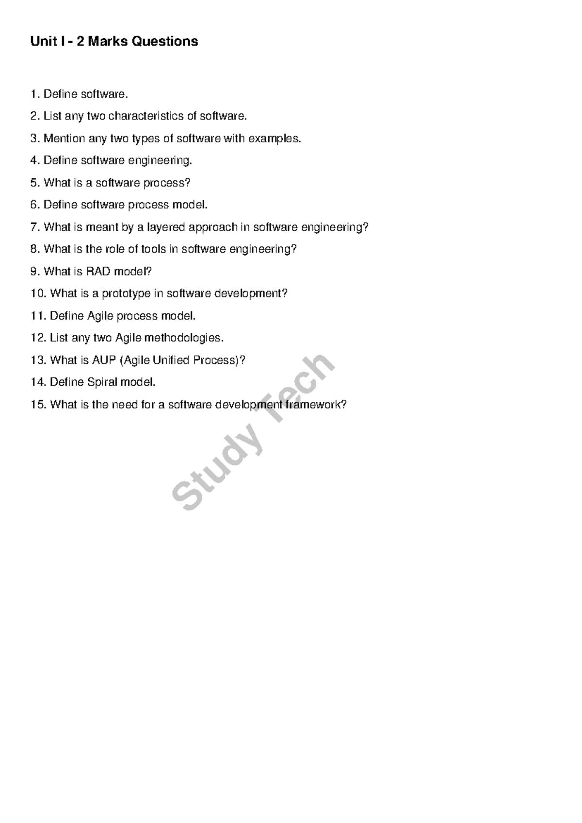 Unit I Software Development Process Questions (250628) - Studocu