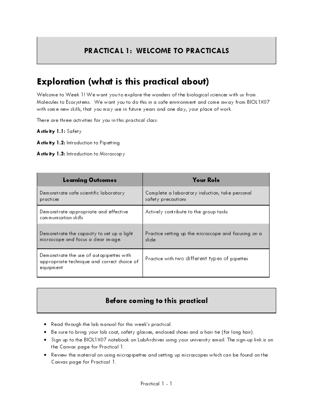 [Final] BIOL1X07 Practical 1 Manual: Safety, Pipetting & Microscopy ...