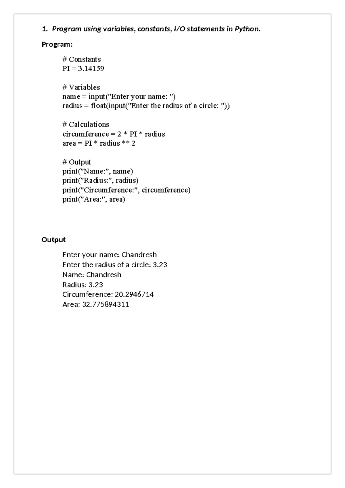 Python Programming Lab: Variable, Operators, Conditionals & More - Studocu