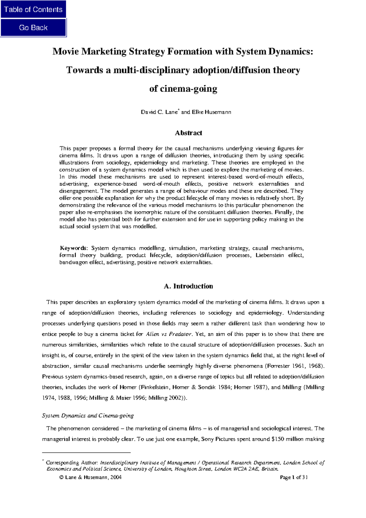 Formation of a Movie Mktg Strategy: A System Dynamics Approach - Studocu