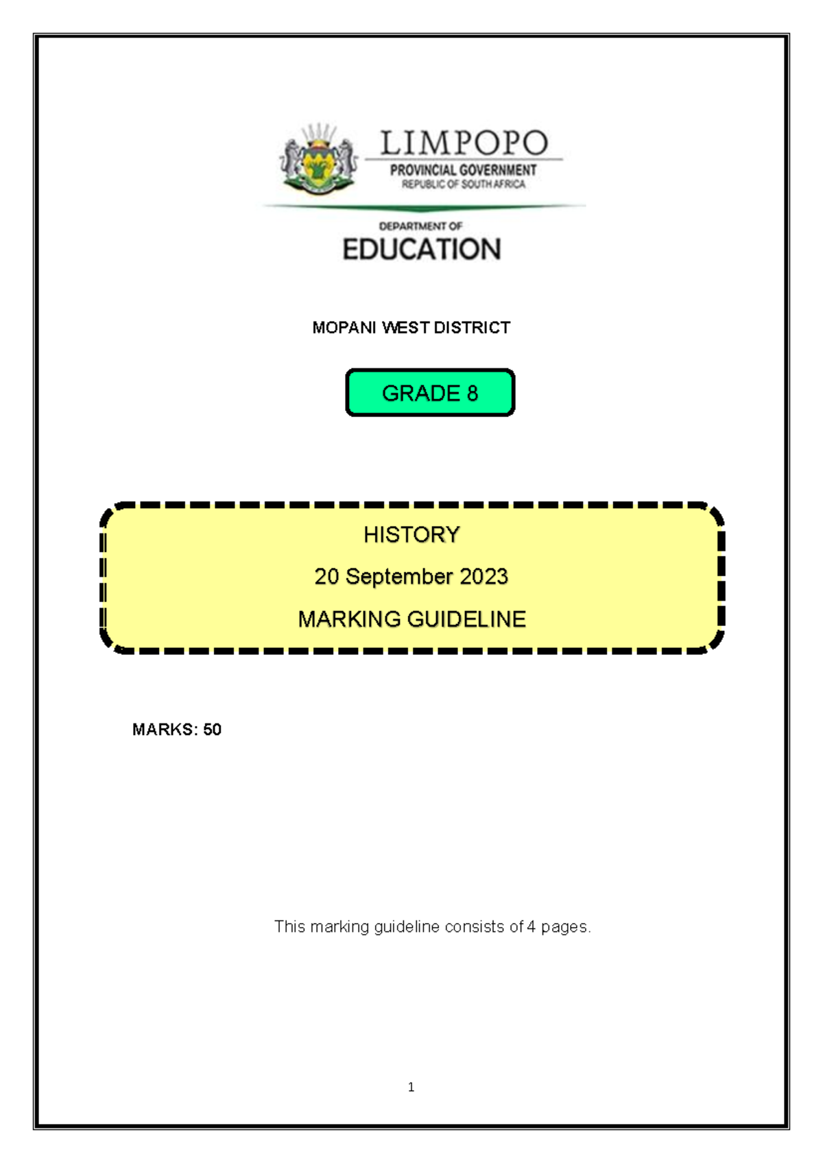 Grade 8 SS History Term 3 2023 Marking Guideline Memo - Studocu