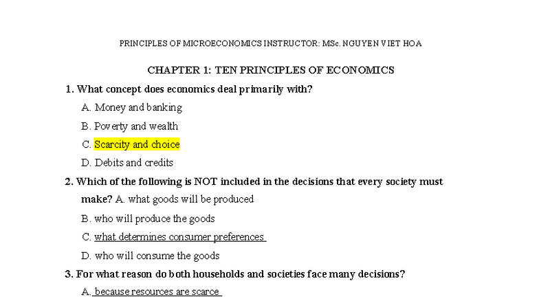 Microeconomics Principles (MEC101) - Chapter 1 Overview - Studocu