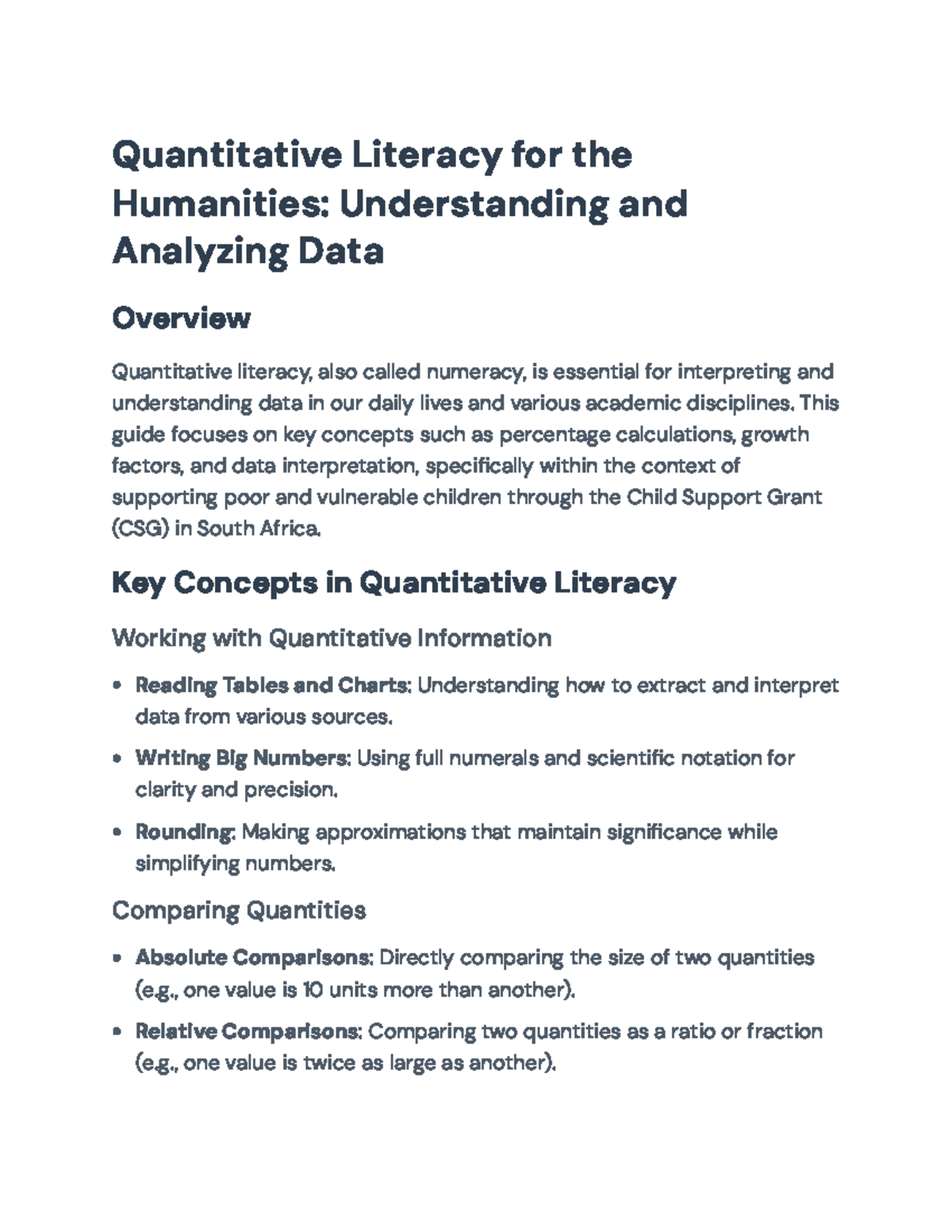 Quantitative Literacy in Humanities: Analyzing Child Support Grants in ...