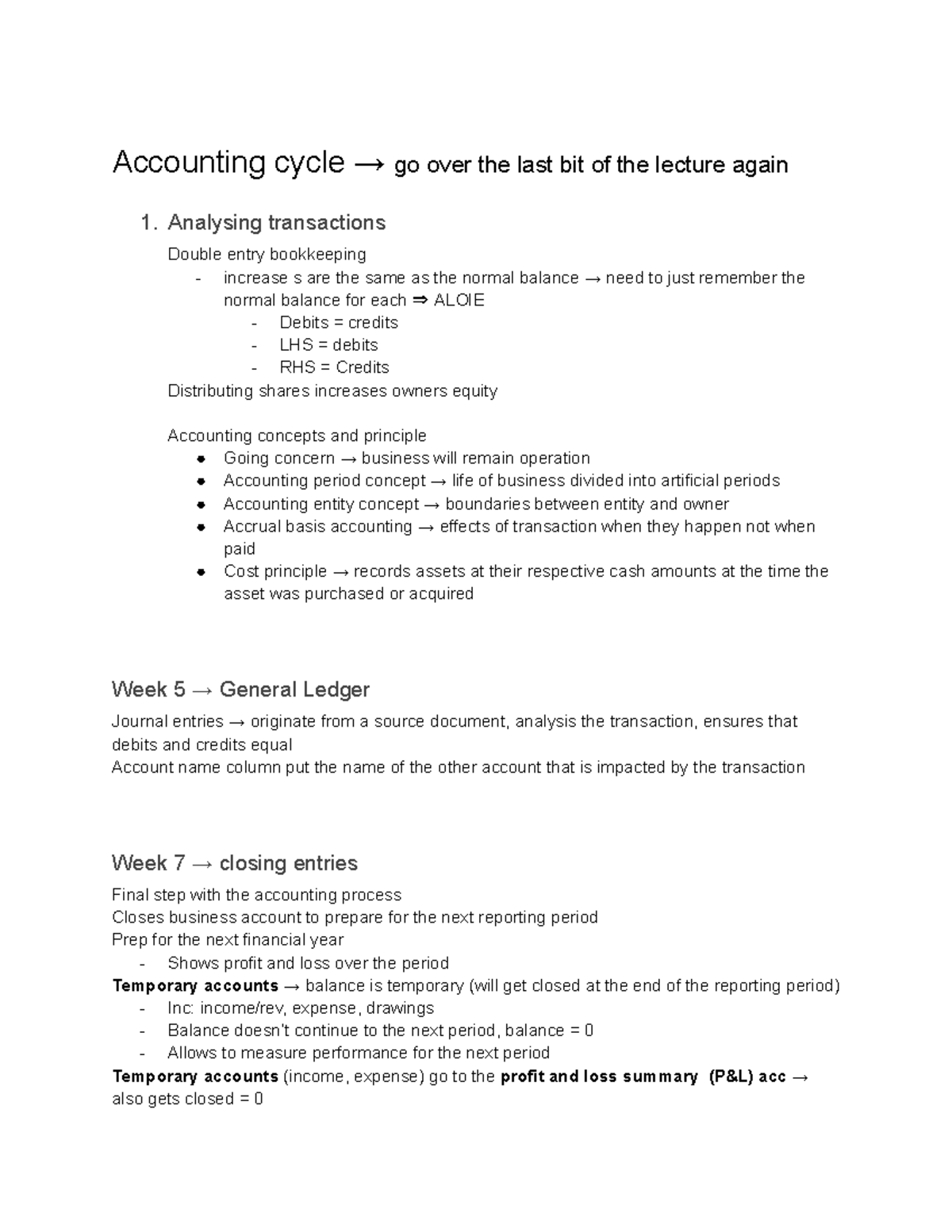 ACCG1000 - Brief Lecture Notes on Accounting Cycle and Concepts - Studocu