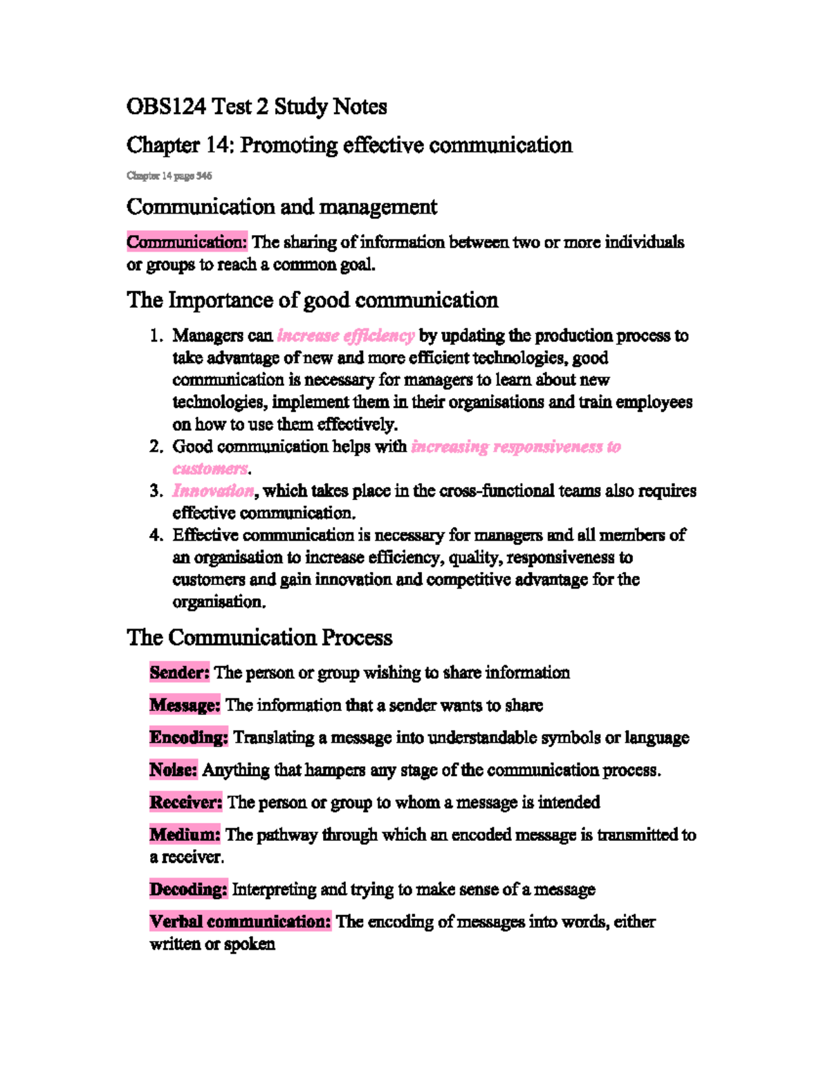 OBS124 Test 2 Study Notes: Effective Communication & IT Insights - Studocu