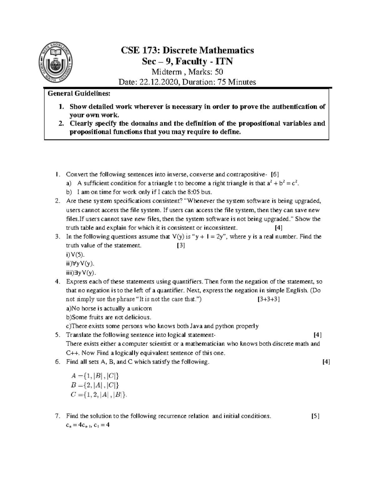 CSE173 Discrete Math Cheat Sheet: Logic, Sets, and Proofs - Studocu
