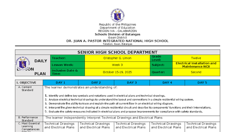 EIM DLP Week 3 - 2nd Quarter: Electrical Installation & Maintenance ...