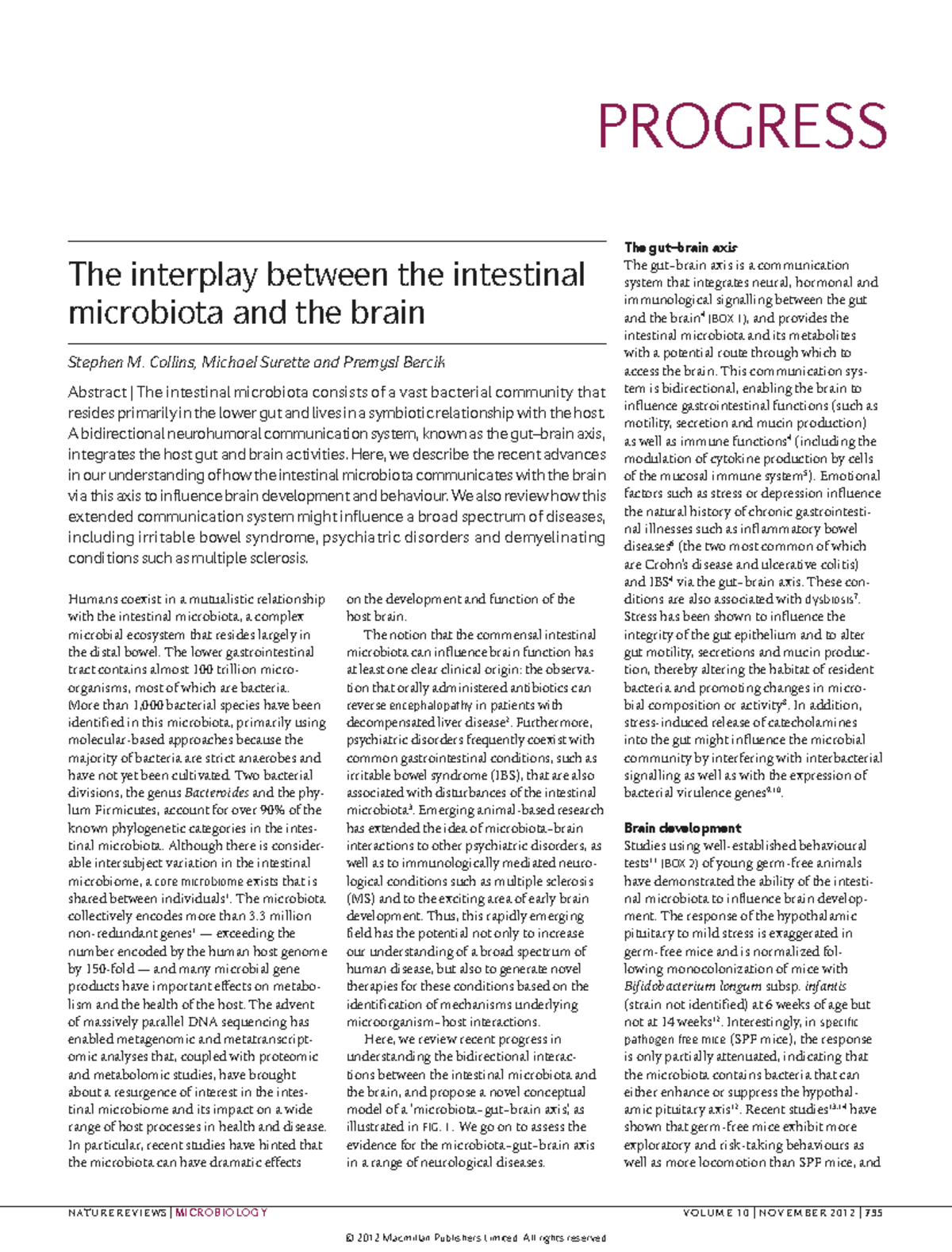 The Interplay Between Intestinal Microbiota and Brain Function: A ...