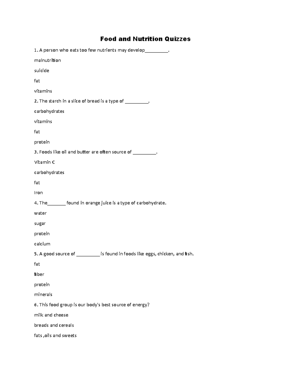 Food and Nutrition Quizzes (FN 101): Comprehensive Review & Answers ...