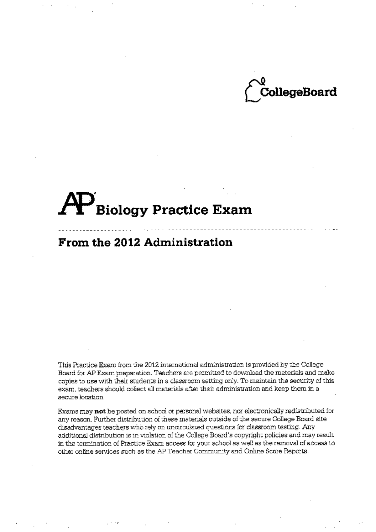 AP Biology Practice Exam 2012: Multiple Choice Questions - Studocu
