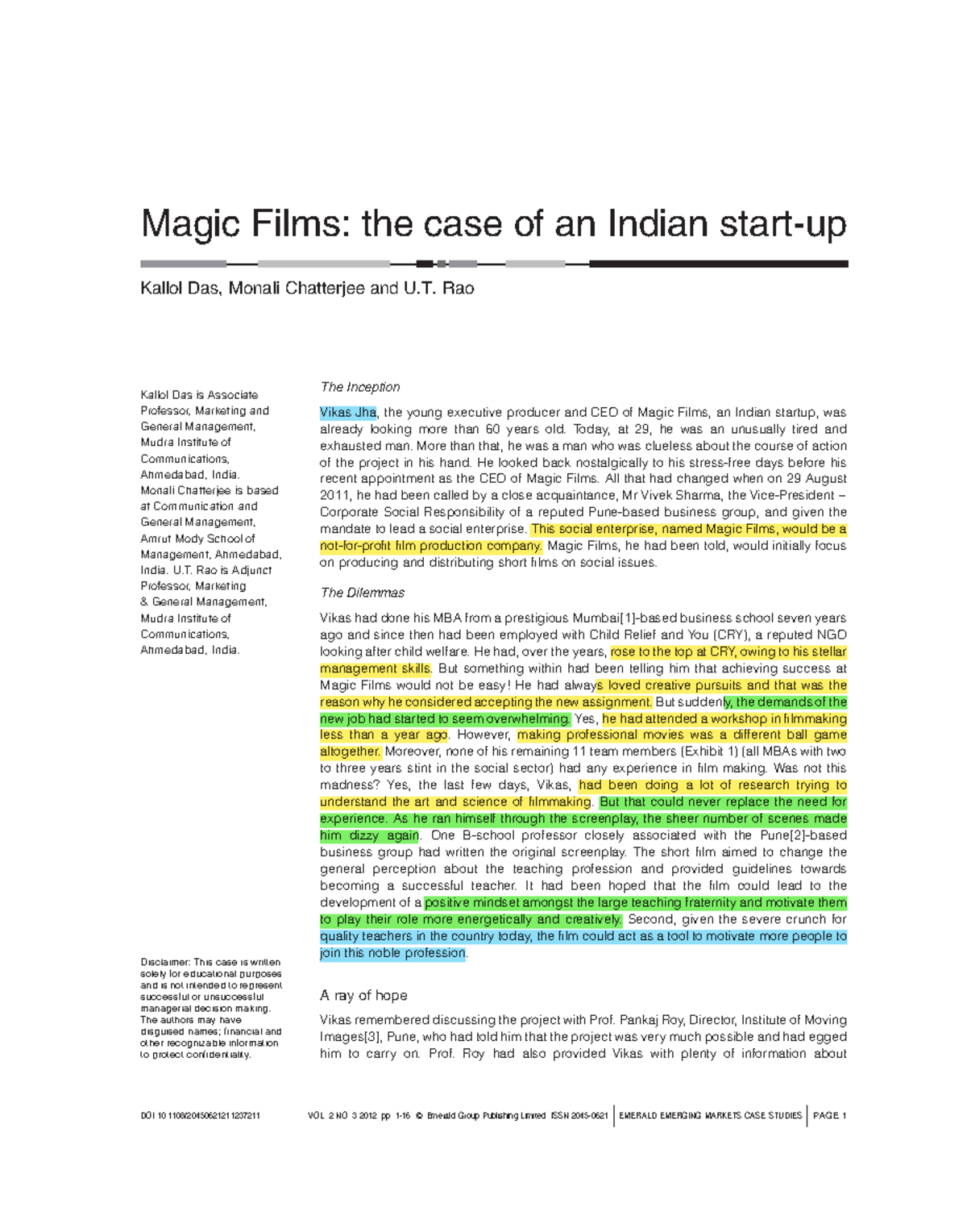 Magic Films Startup - Case Study Lecture Notes on Filmmaking - Studocu