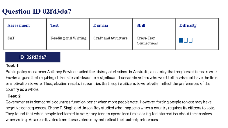 Cross-text connections = 8 - Question ID 02fd3da ID: 02fd3da Text 1 ...