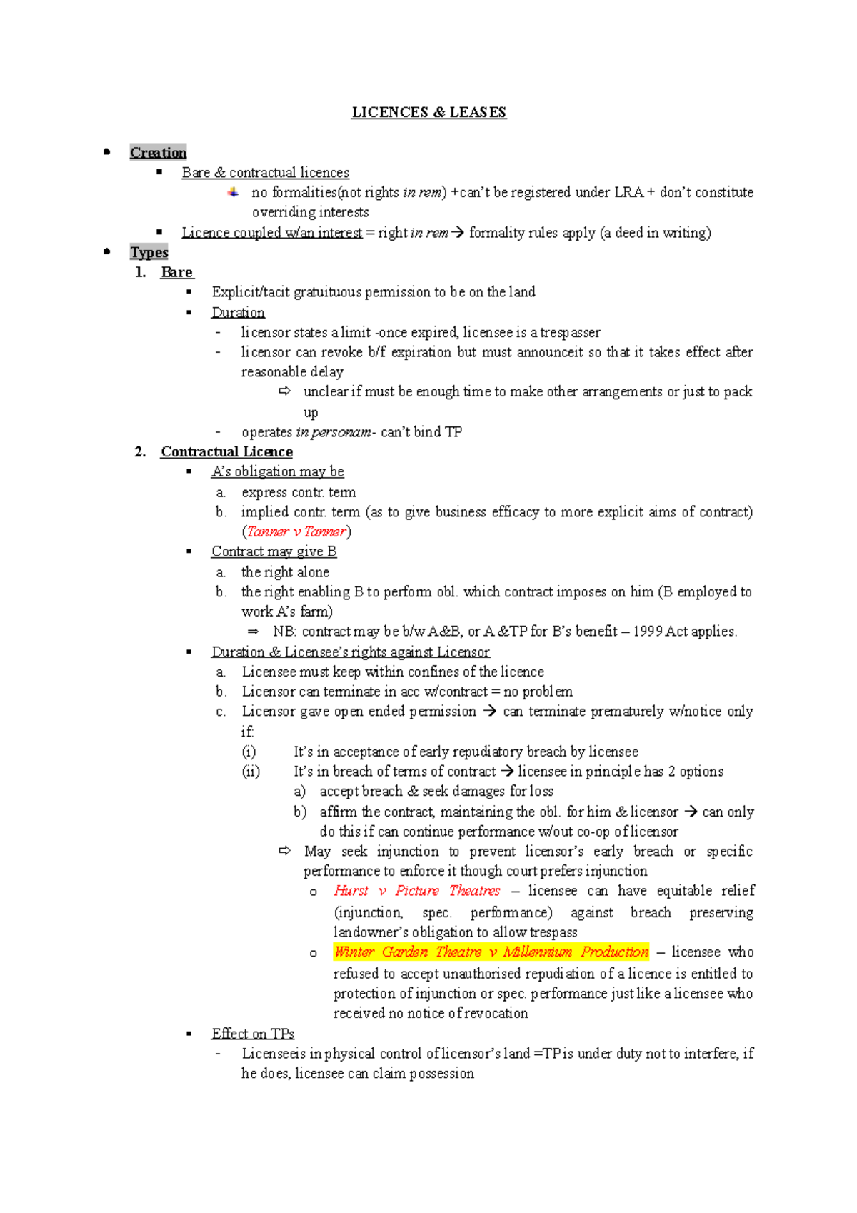 Licences and Leases - LICENCES & LEASES Creation Bare & contractual ...