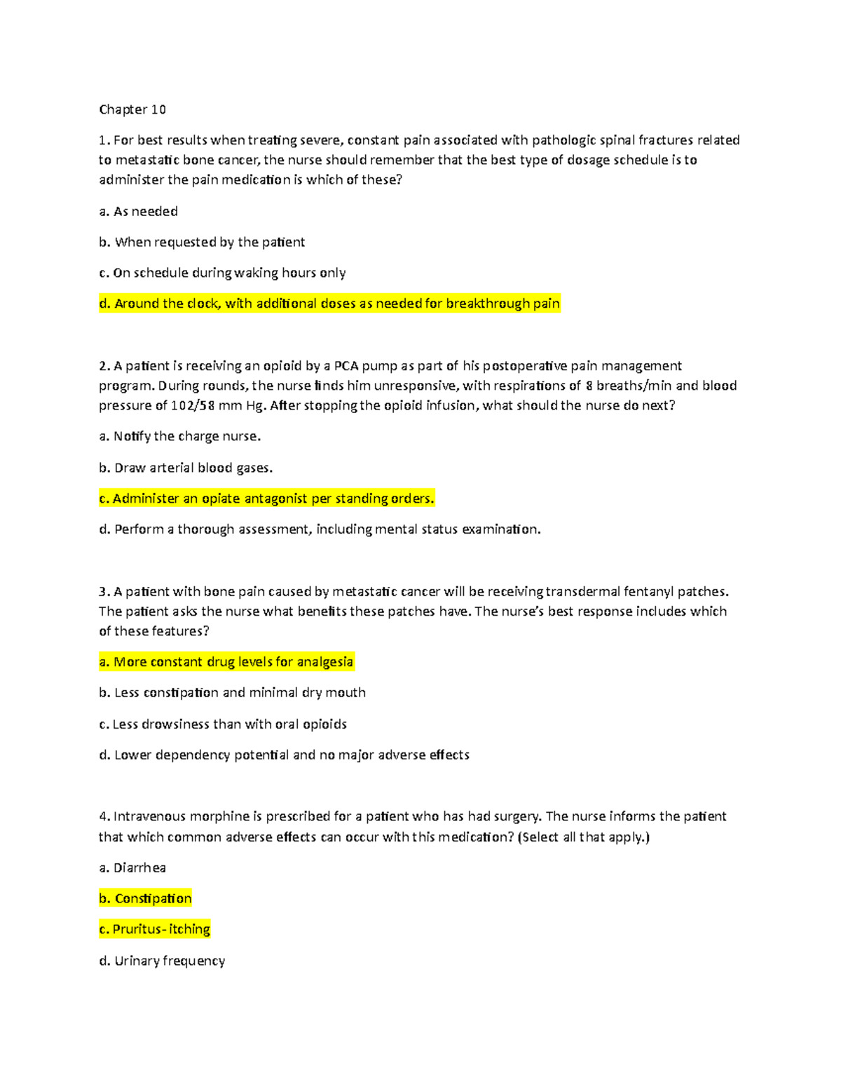 Test 3 Practice Questions: Pain Management and Pharmacology Insights ...