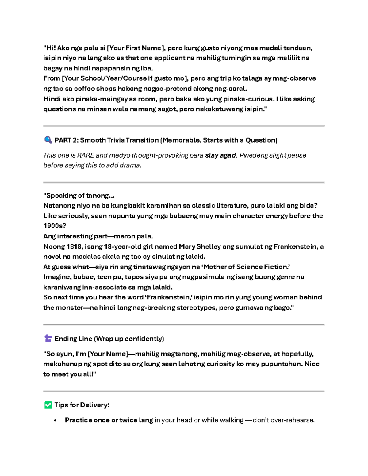 Interview - Lesson Notes: Memorable Intro & Trivia on Women in ...