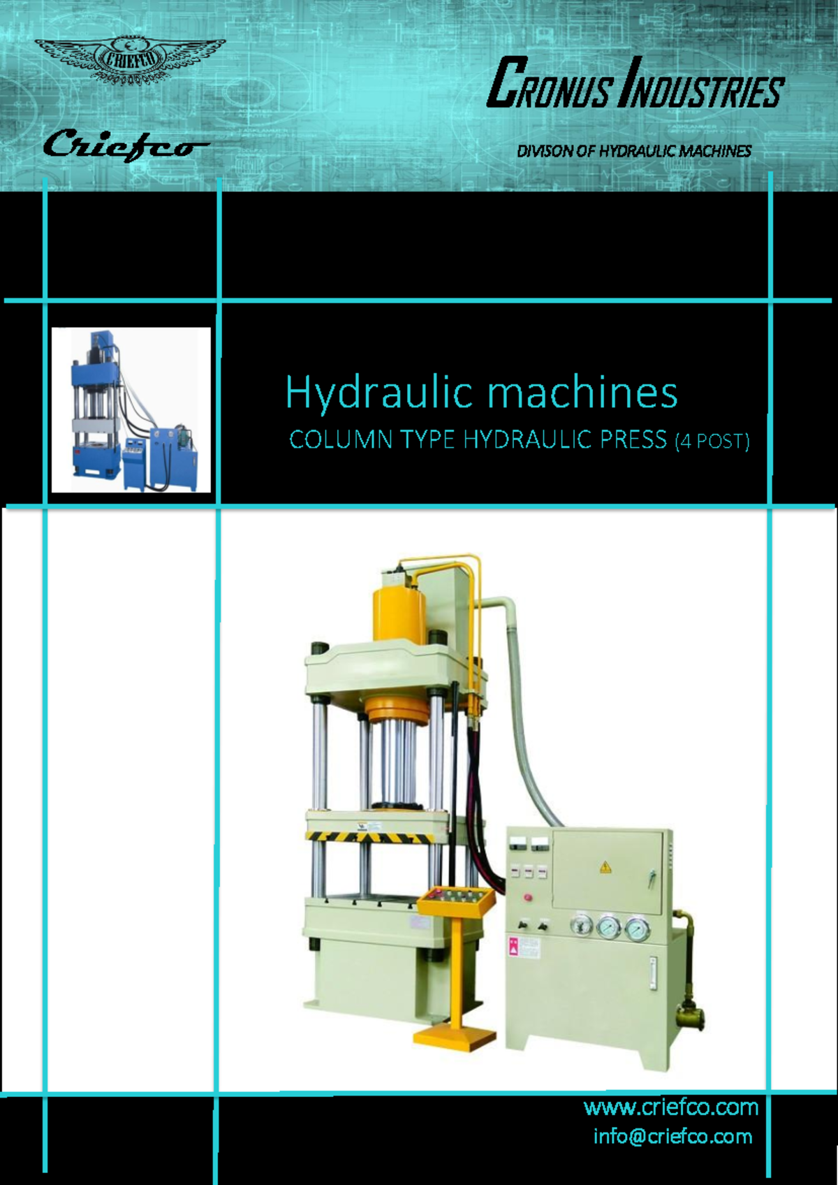 Four column type hydraulic press machine - CRONUS INDUSTRIES Criefco ...