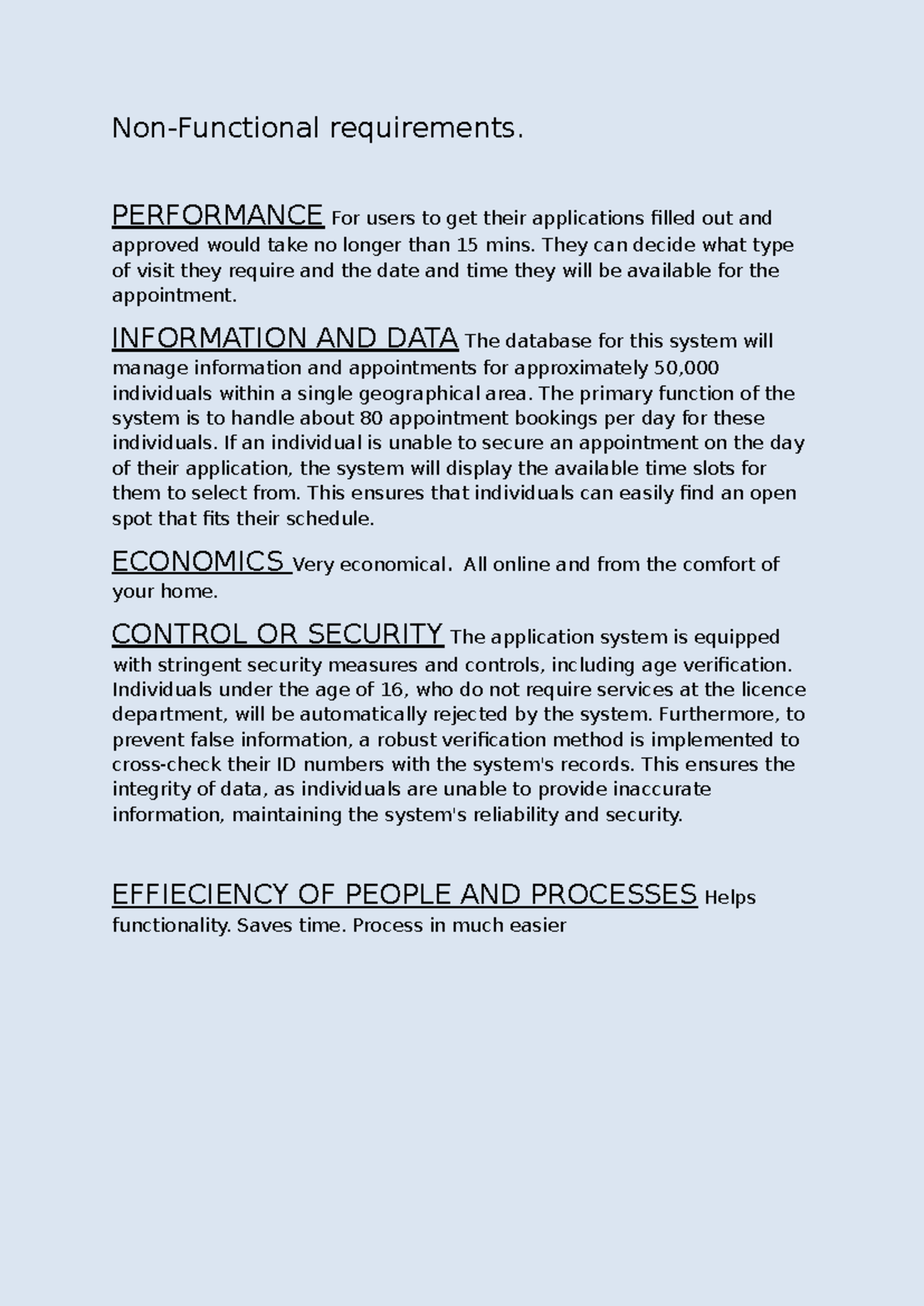 Non-Functional Requirements for Group Assignment: Performance ...