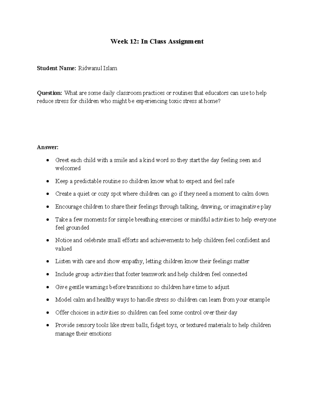 Week 12: In-Class Assignment on Reducing Toxic Stress in Children - Studocu
