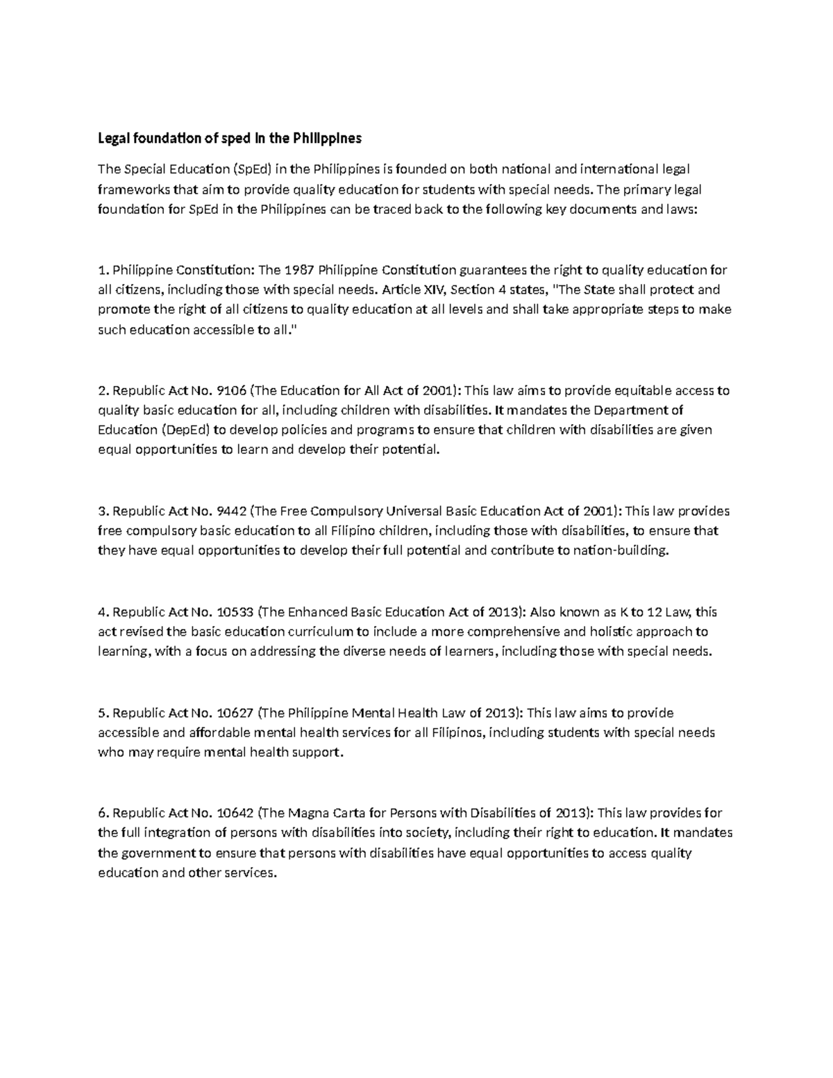 Legal Foundations and Challenges of SpEd in the Philippines - Studocu