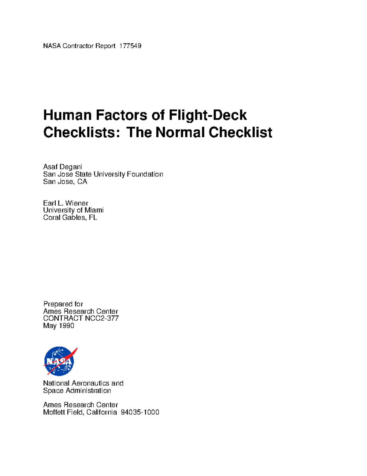NASA Contractor Report 177549: Human Factors in Flight-Deck Checklists ...
