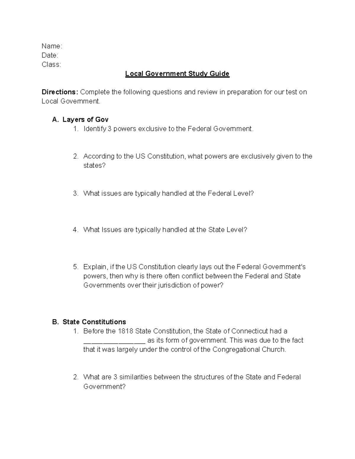 Local Government Study Guide: Pre-Test Prep for Class 101 - Studocu