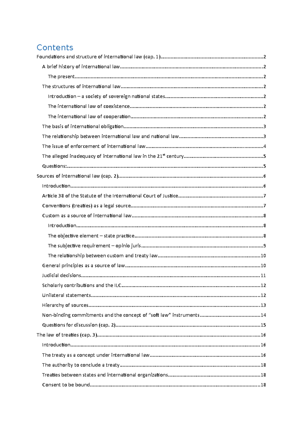 Noter til International Law - Contents Foundations and structure of ...