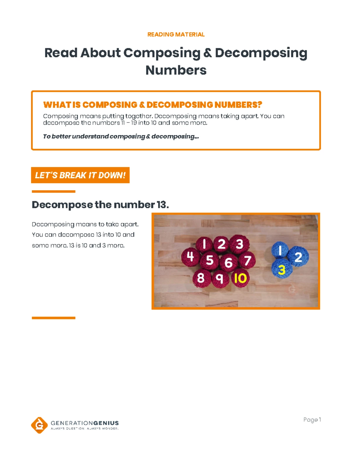 Composing & Decomposing Numbers (11-19) Lesson Plan K-2 - Studocu