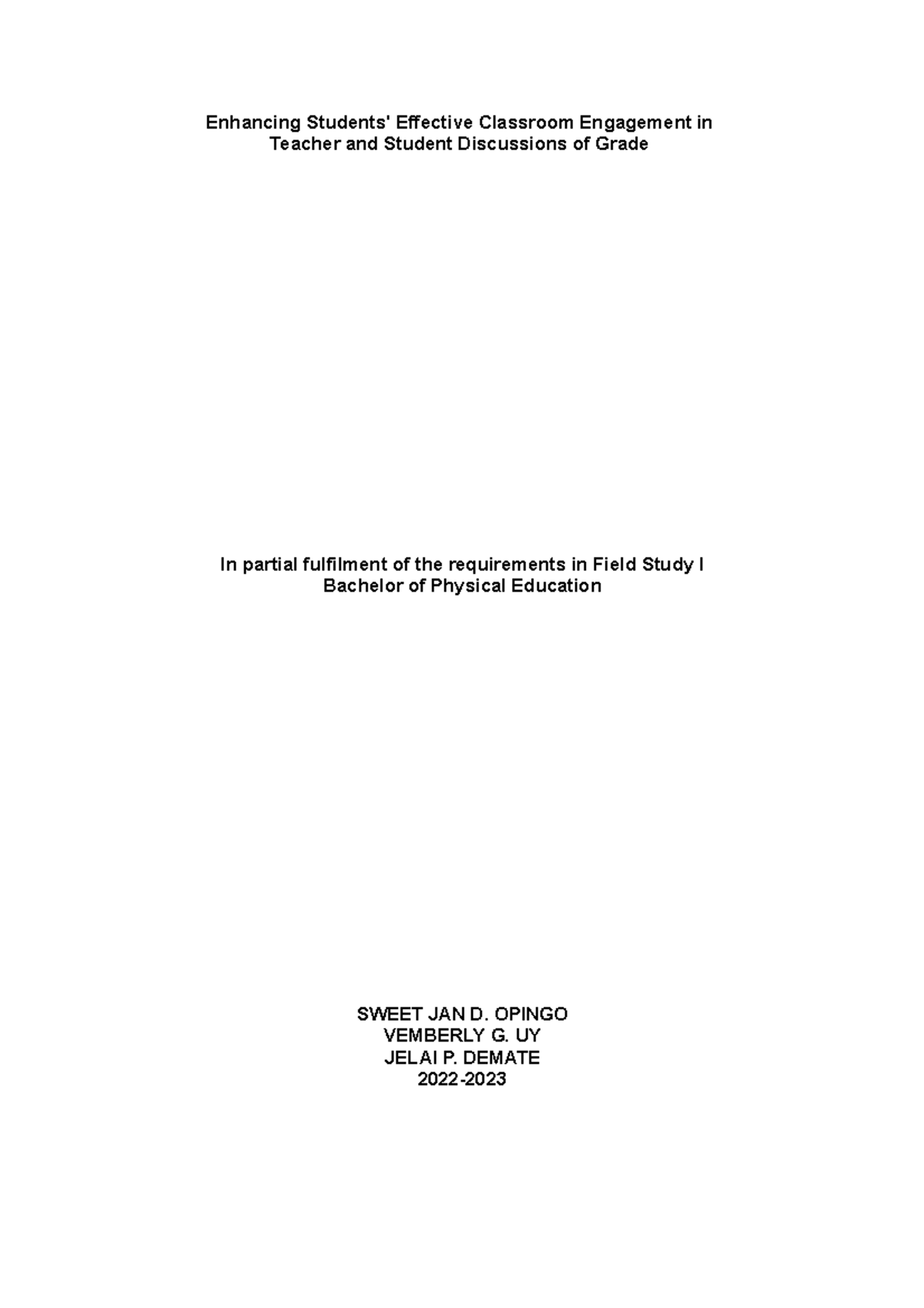 Action Research Plan for Enhancing Classroom Engagement in FS-2 - Studocu