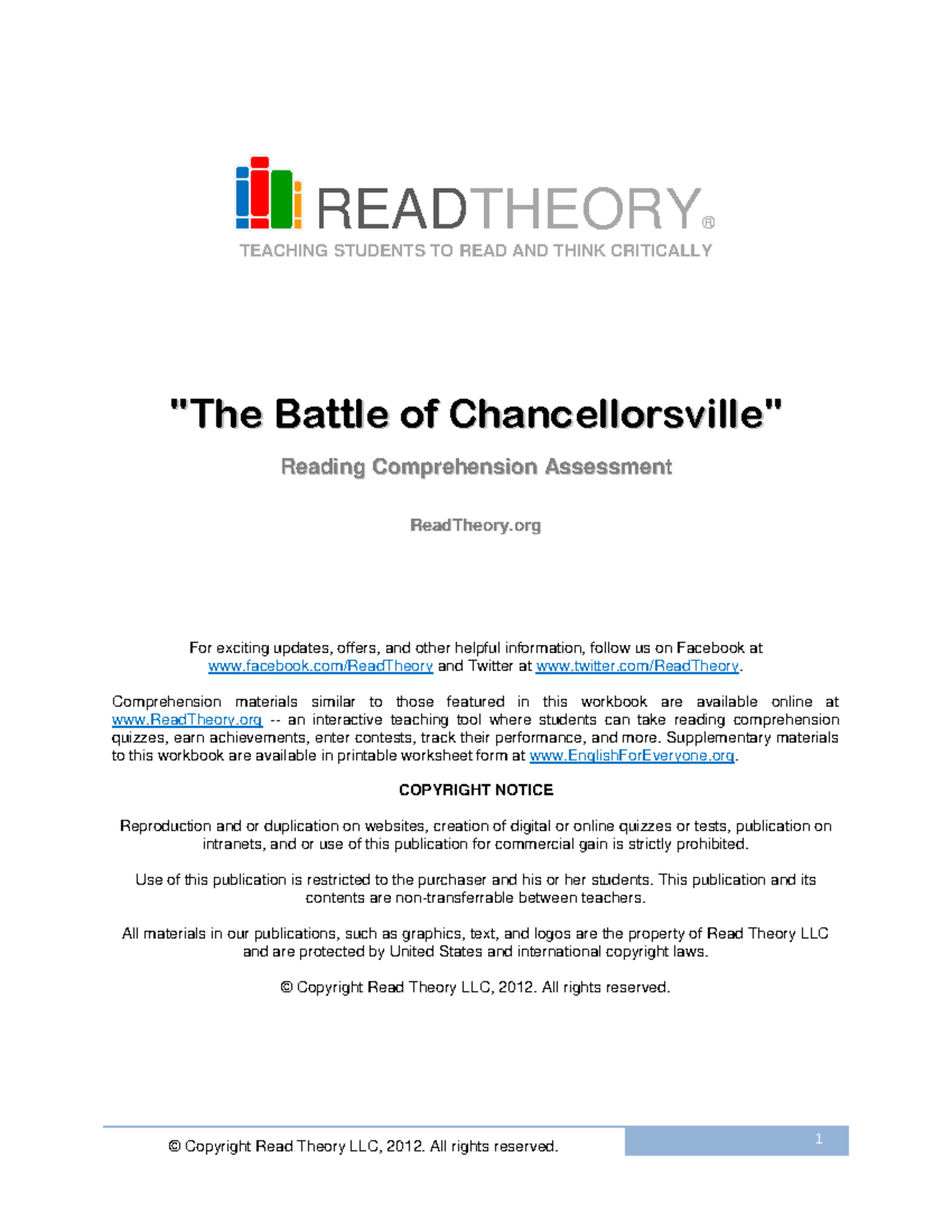 Battle of Chancellorsville: A Reading Comprehension Assessment - Studocu