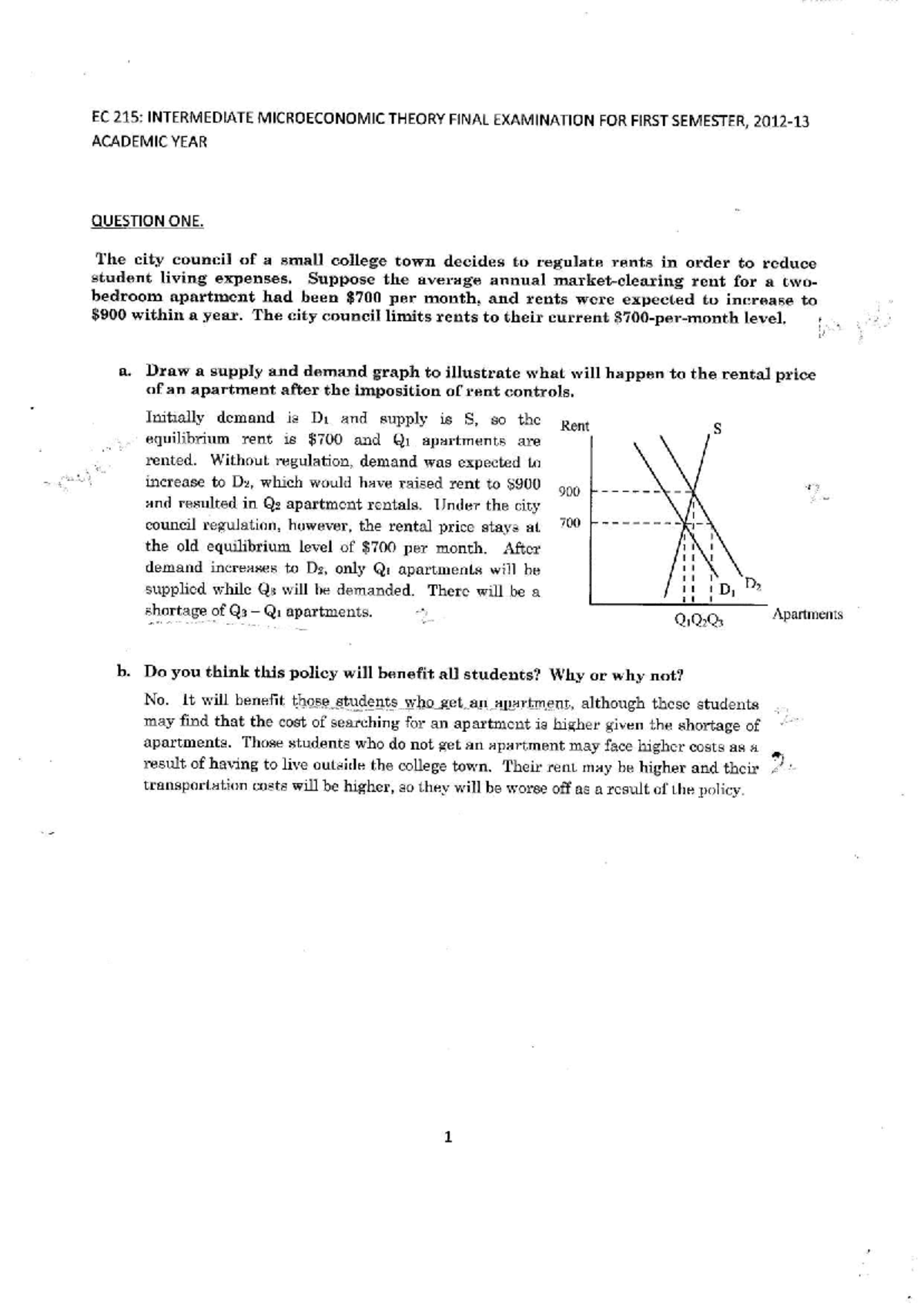EC 215: Intermediate Microeconomic Theory Final Exam Questions and ...