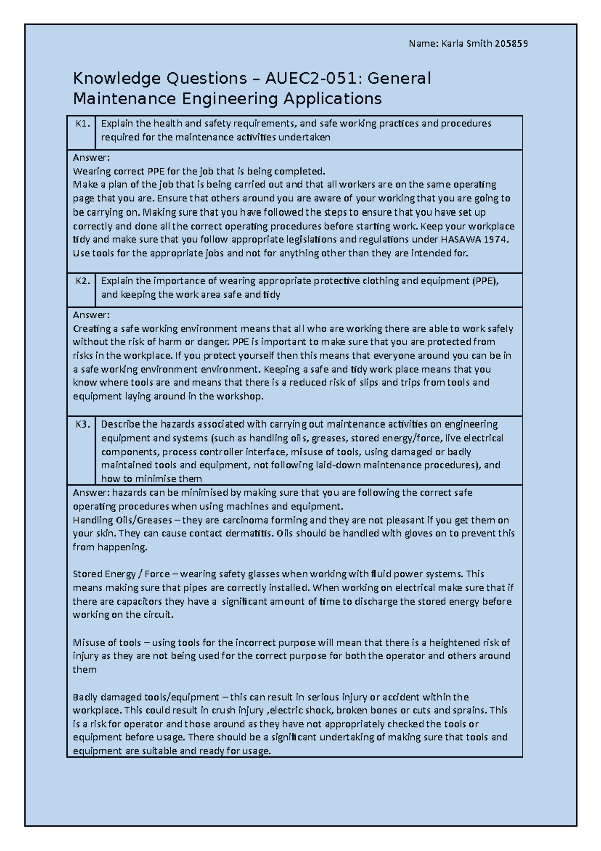 AUEC2-051 - General Maintenance Knowledge Questions and Answers - Studocu