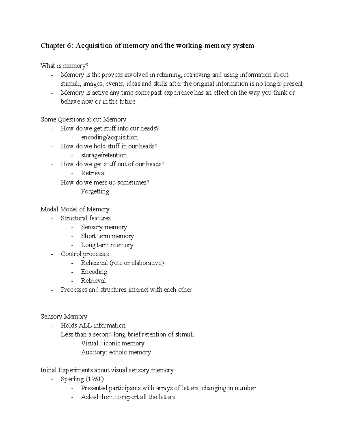 Memory Types and Processes in PSYC340: Chapters 6-8 Overview - Studocu