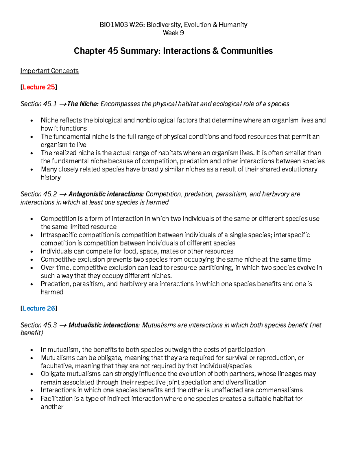 BIO1M03 W26: Week 9 Chapter 45 Summary on Interactions & Communities ...